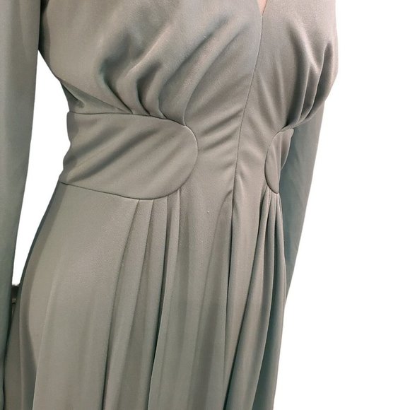 Vintage 70s Womens Sz Medium Mint Green Long Sleeve‎ Maxi Hostess Dress V-neck - Picture 3 of 12